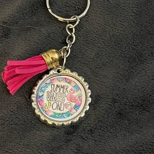 Pink Tassel 'Summer Vibes Only' Keychain Key & Card Holder